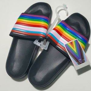 NWT Rainbow Pride Slip On Sandals Size XL